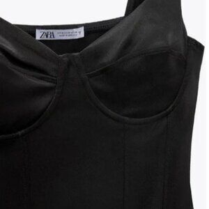 ZARA BLACK SATIN EFFECT BUSTIER BODYSUIT SIZE S 0219 861 800